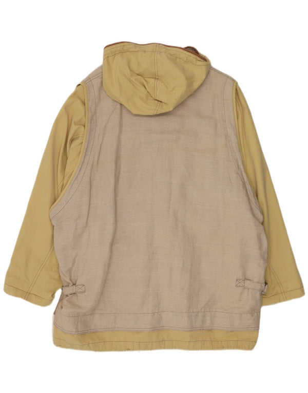Vintage Damen Kapuzen-Windbreaker-Mantel UK 14 Großer gelber Farbblock