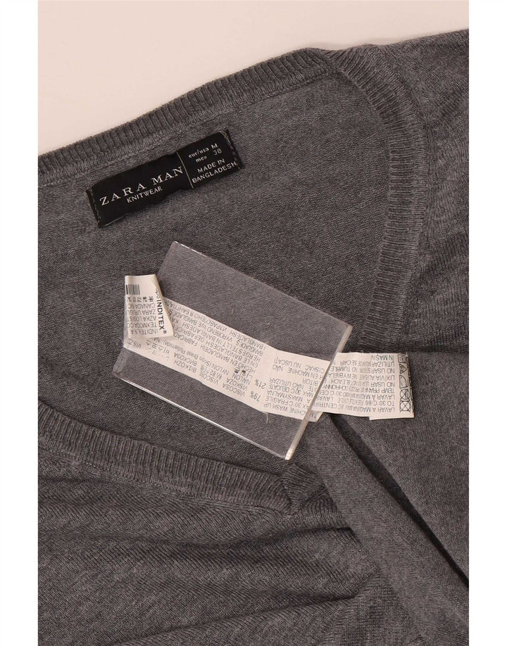 Zara Herren-Pullover mit V-Ausschnitt, mittelgraue Viskose