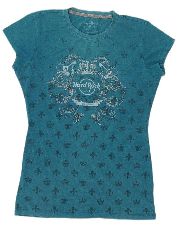 Hard Rock Cafe Damen Barcelona Graphic T-Shirt Top UK 12 Mittelblau