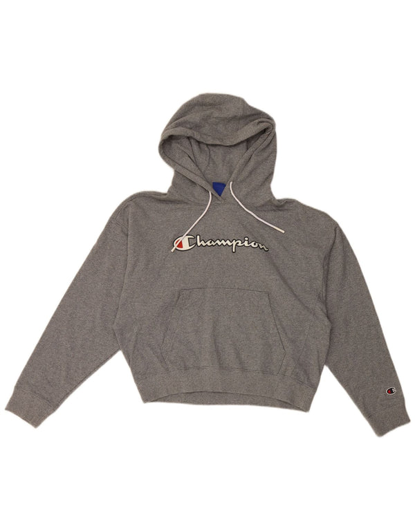 Champion Womens Graphic Crop Hoodie Pullover UK 14 Mittelgraue Baumwolle