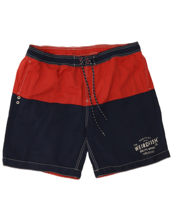 WEIRD FISH Herren-Badeshorts mit Grafik, XL, Marineblau, Farbblock