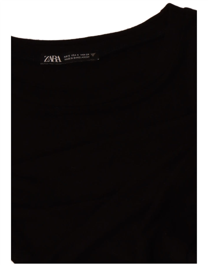 Zara Damen Crop Top Langarm UK 8 Small Schwarz