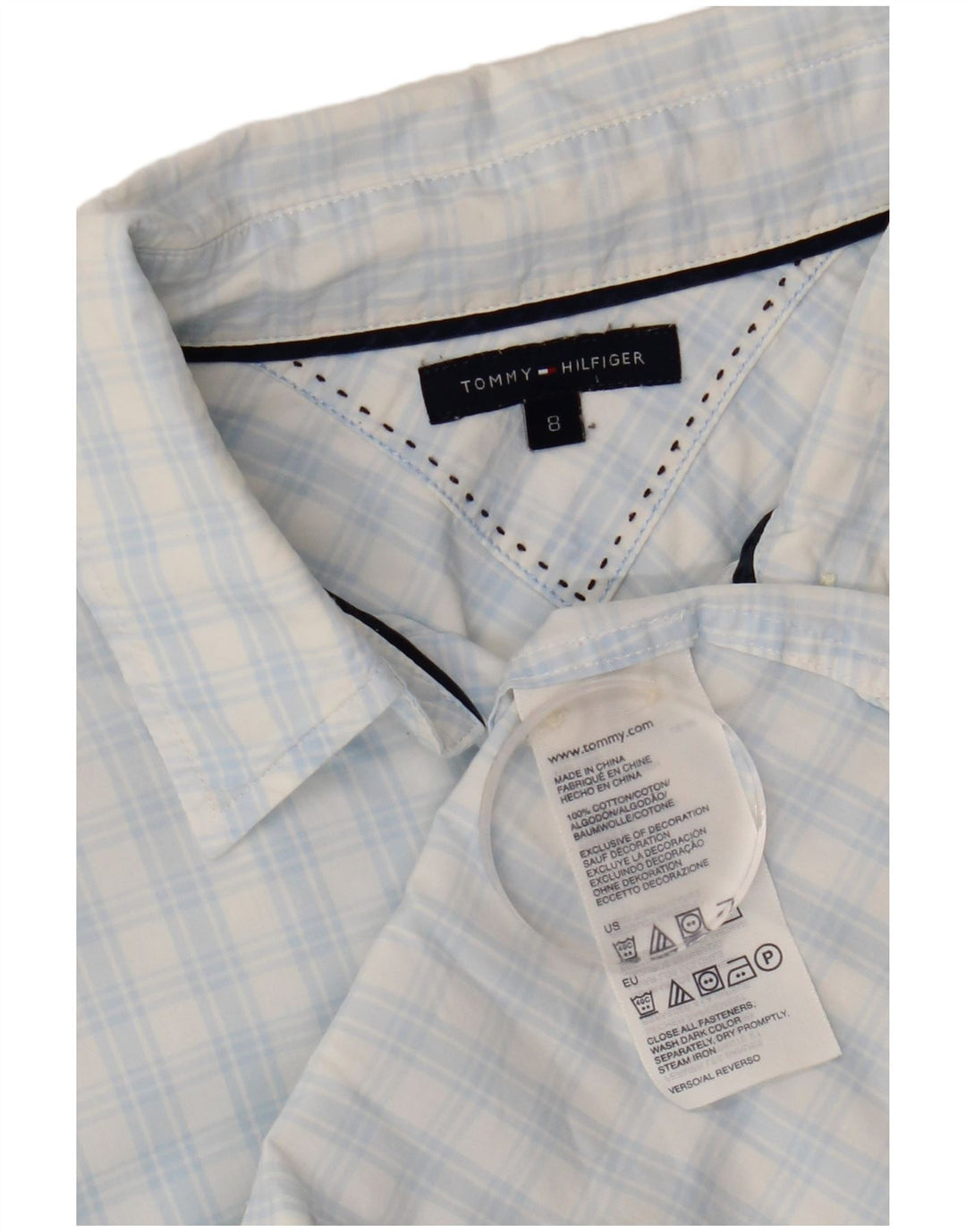 Tommy Hilfiger Damenhemd US 8 mittelblau karierte Baumwolle