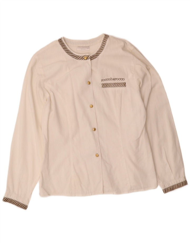 ROCCOBAROCCO Damen Hemdbluse IT 46 Große weiß gestreifte Baumwolle