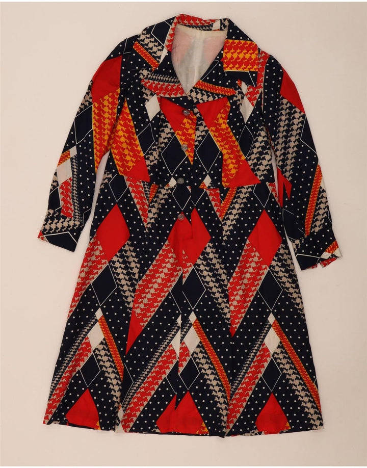 Vintage Damen A-Linie Kleid UK 12 Medium Mehrfarbig Geometrisch