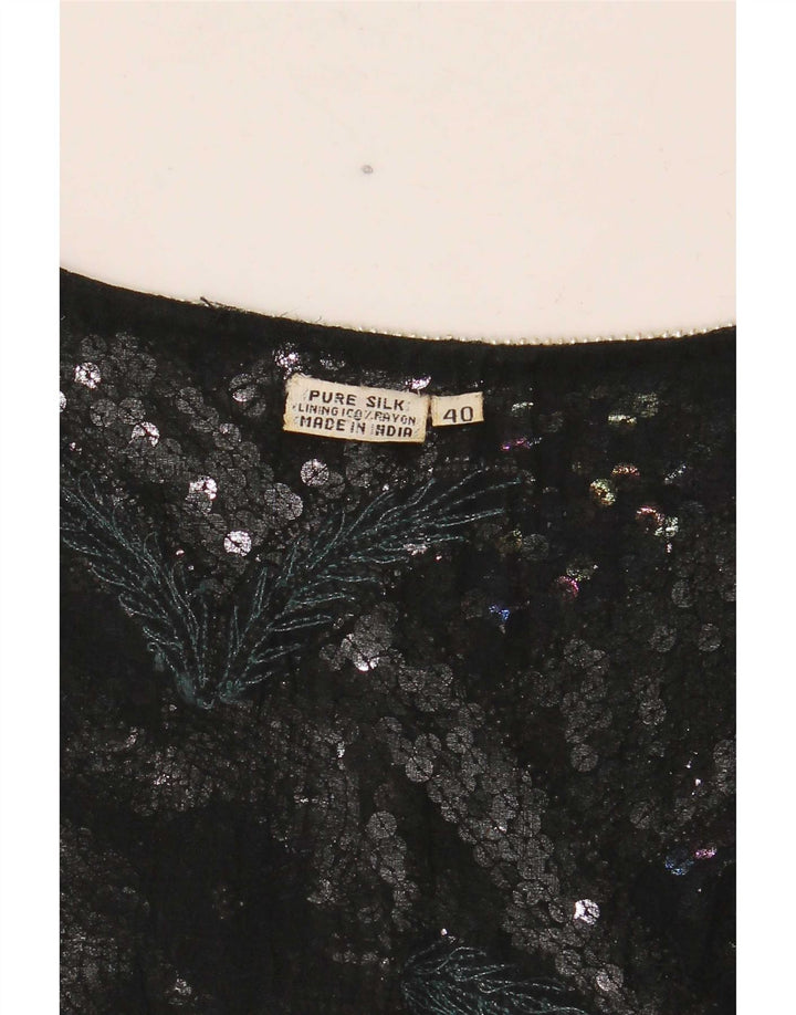 Vintage Damen Crop Graphic Bluse Top EU 40 Mittelschwarz gestreifte Seide