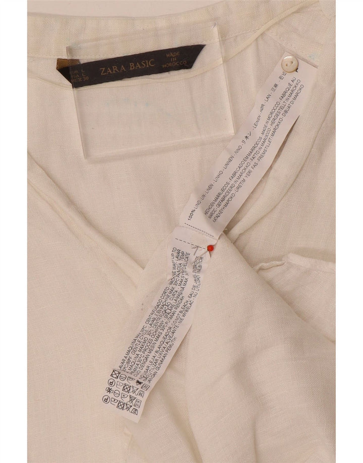 Zara Damen-Hemd UK 16 Large Weiß Leinen