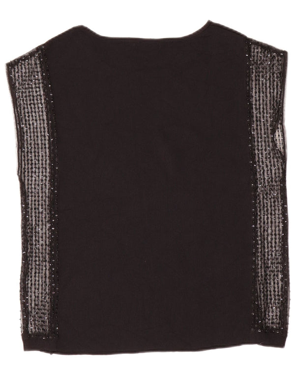 Zara Damen ärmelloses Blusenoberteil UK 12 Medium Schwarz