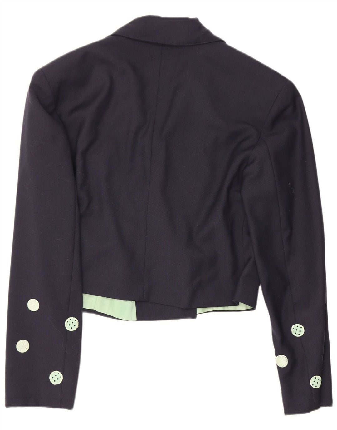 Vintage Damen Crop Blazer Jacke IT 42 Medium Navy Blue Polka Dot