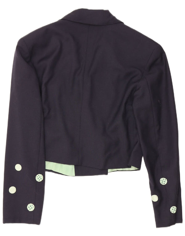 Vintage Damen Crop Blazer Jacke IT 42 Medium Navy Blue Polka Dot