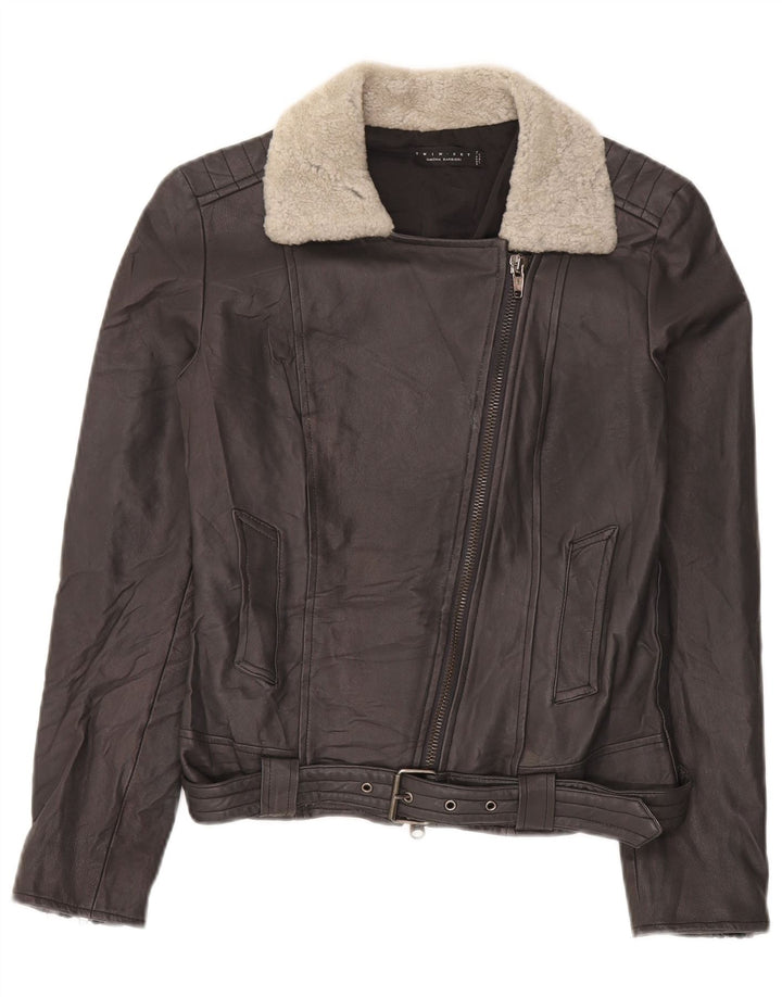 Simona Barbieri Damen Twin-Set Leder Bikerjacke UK 10 Small Schwarz