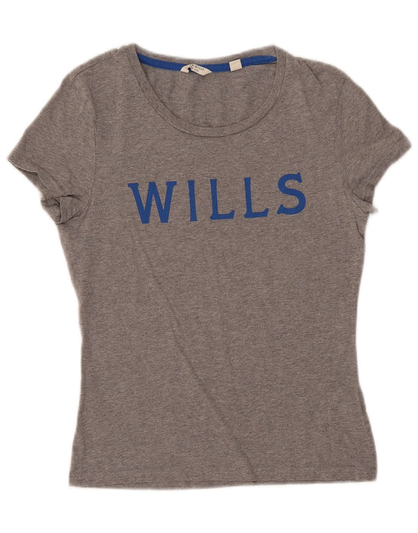 Jack Wills Grafik-T-Shirt-Oberteil für Damen, UK 6, Größe S, grau gefleckte Baumwolle