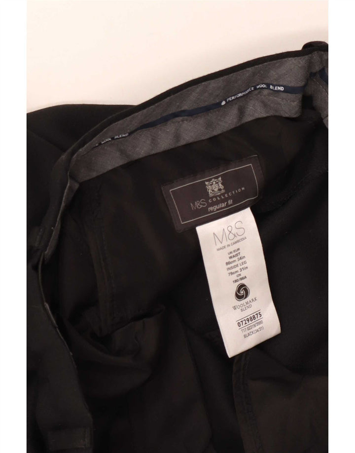 Marks & Spencer Herren-Anzughose, gerade, normale Passform, W34, L31, schwarze Wolle