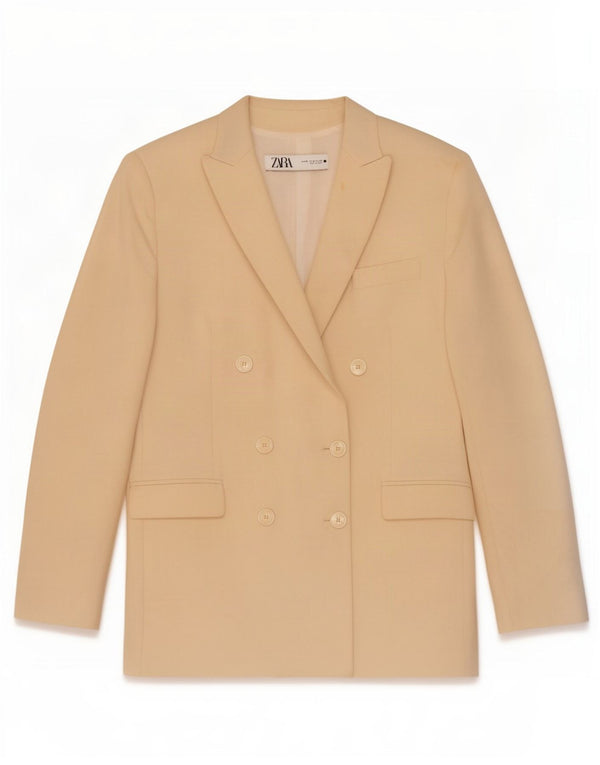 Zweireihiger Blazer für Damen von Zara, UK 14, Mittelbeige, Polyester