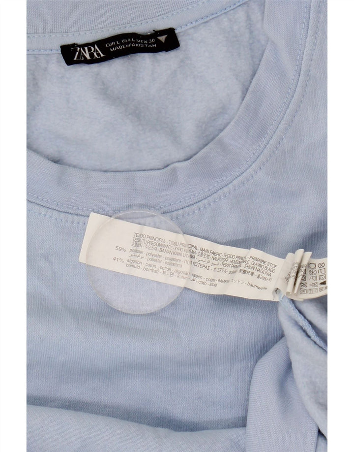 Zara Damen Crop Sweatshirt Pullover UK 16 Large Blau Polyester