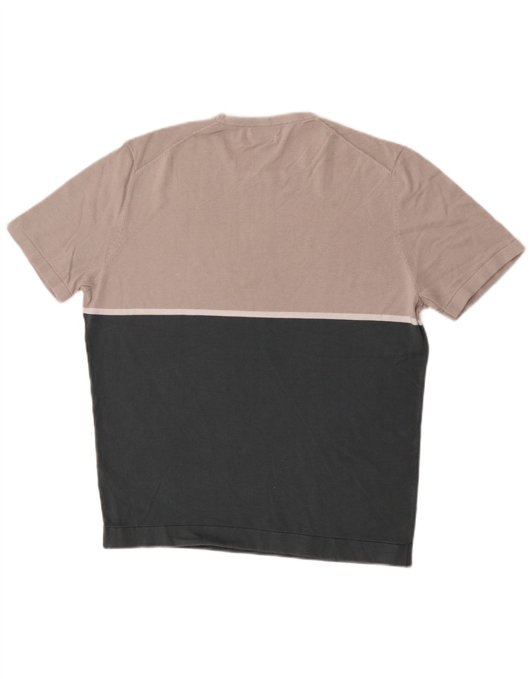 Massimo Dutti Herren-T-Shirt-Oberteil aus mittelgrüner Colourblock-Baumwolle