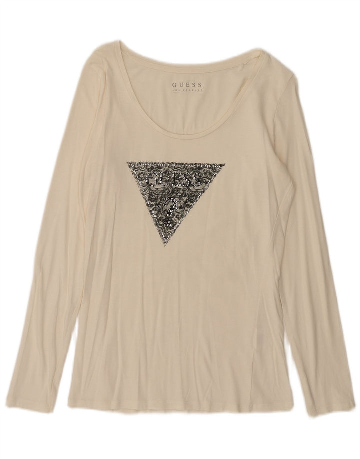 Guess Damen Graphic Top Langarm UK 12 Medium Off White