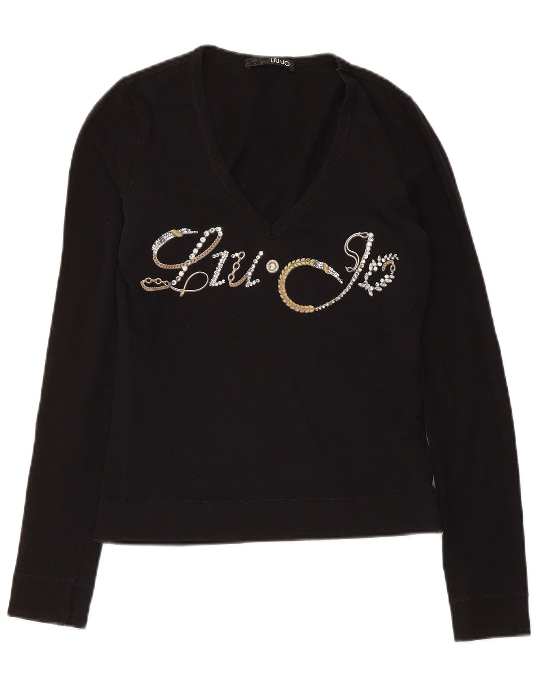 Liu Jo Damen Graphic Top Langarm IT 42 Mittelschwarze Baumwolle