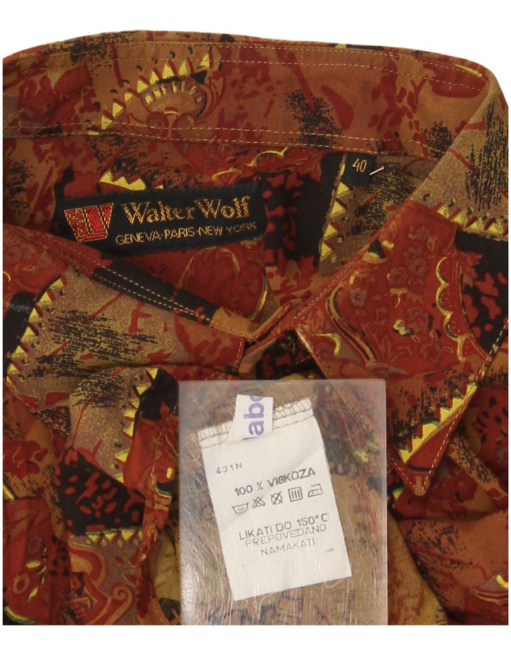 Walter Wolf Herren-Hemd mit abstraktem Muster, Größe 40, mittelbraune Viskose