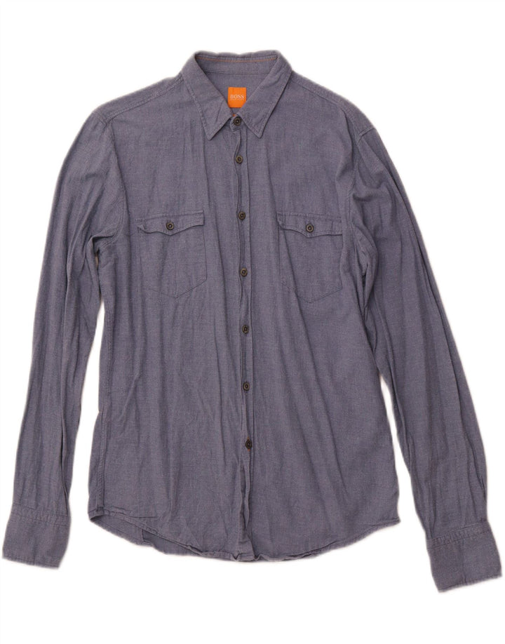 HUGO BOSS Herren Slim-Fit-Hemd aus mittelblauer Baumwolle