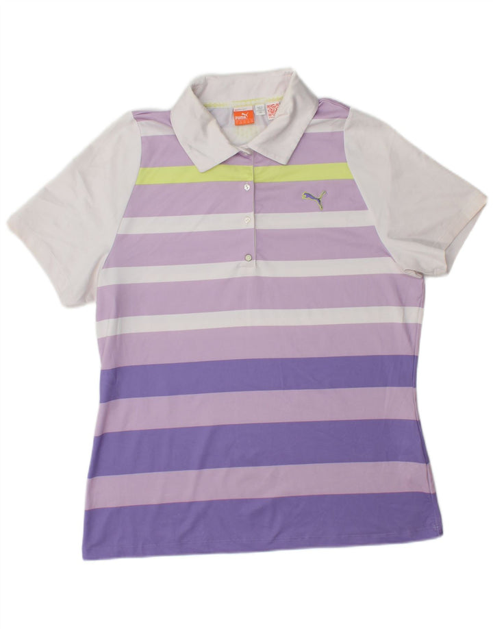 PUMA Damen Poloshirt UK 14 Large Lila gestreift Polyester