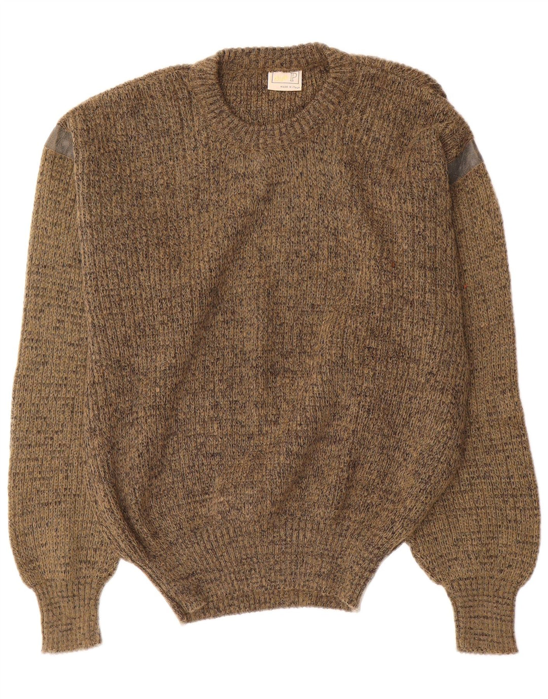 Vintage Herren-Pullover mit Rundhalsausschnitt, mittelkhakimeliert