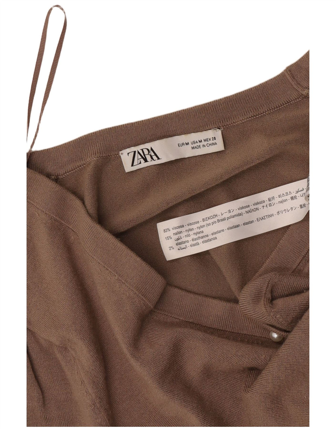 Zara Damen-Pullover mit V-Ausschnitt, UK 12, mittelbraune Viskose