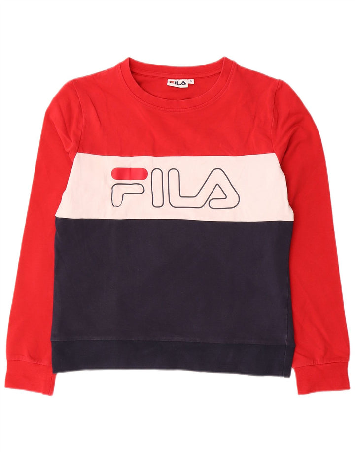 Fila Damen Grafik-Sweatshirtpullover UK 10 Small Rot Farbblock