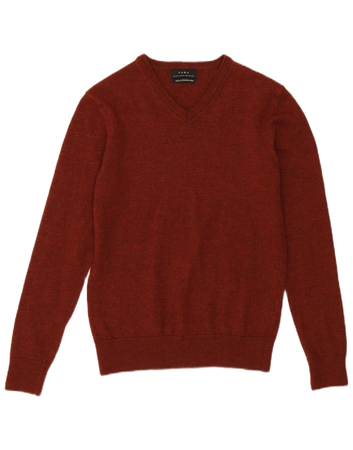 ZARA Damen Crop V-Ausschnitt Pullover Pullover UK 12 Mittelbraune Wolle