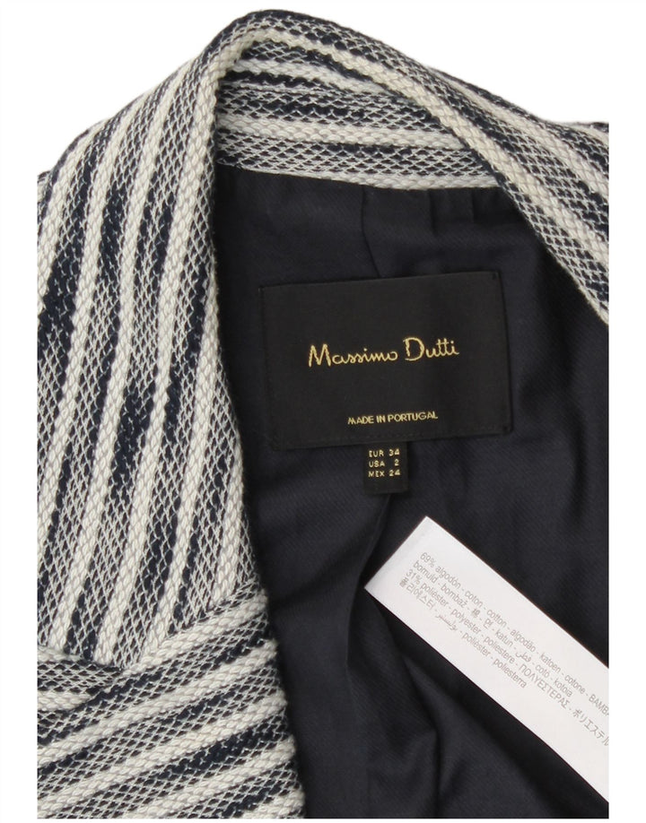 Massimo Dutti Damen Blazer Jacke EU 34 2XS Marineblau gefleckte Baumwolle