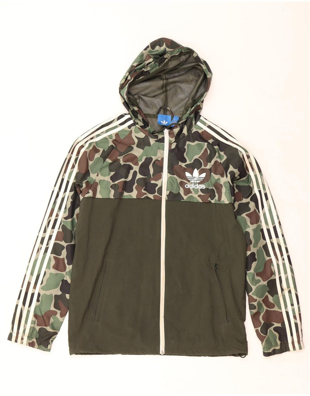 ADIDAS Herren Regenjacke mit Kapuze UK 38 Medium Khaki Camouflage Polyamid