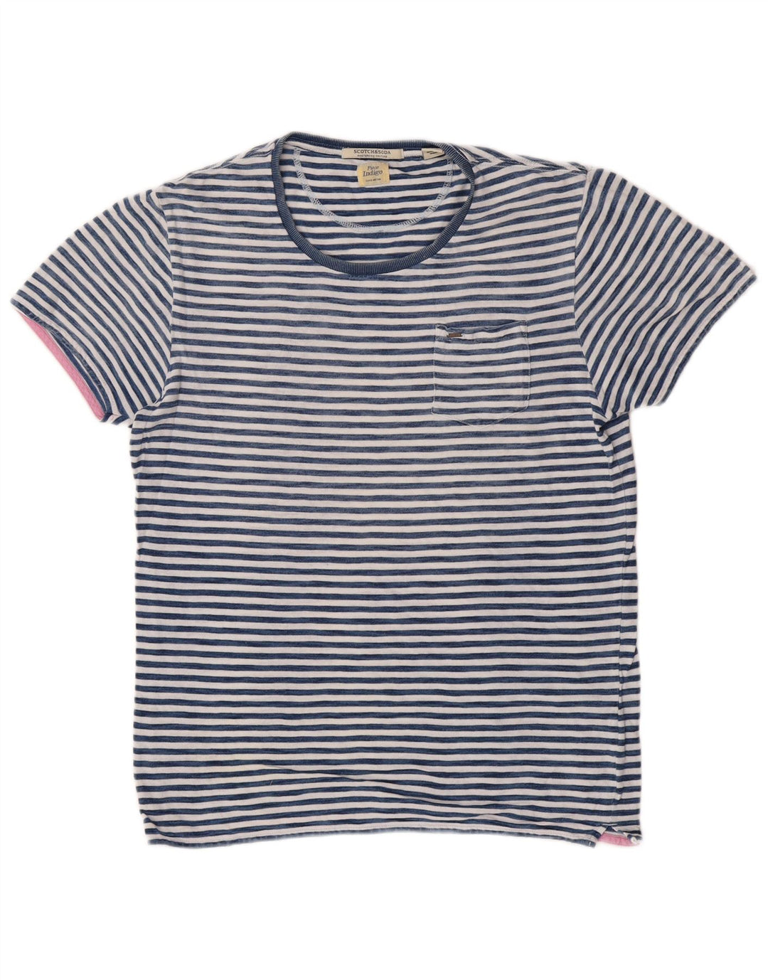 Scotch & Soda Herren-T-Shirt-Oberteil, mittelblau, gestreift, Baumwolle, klassisch