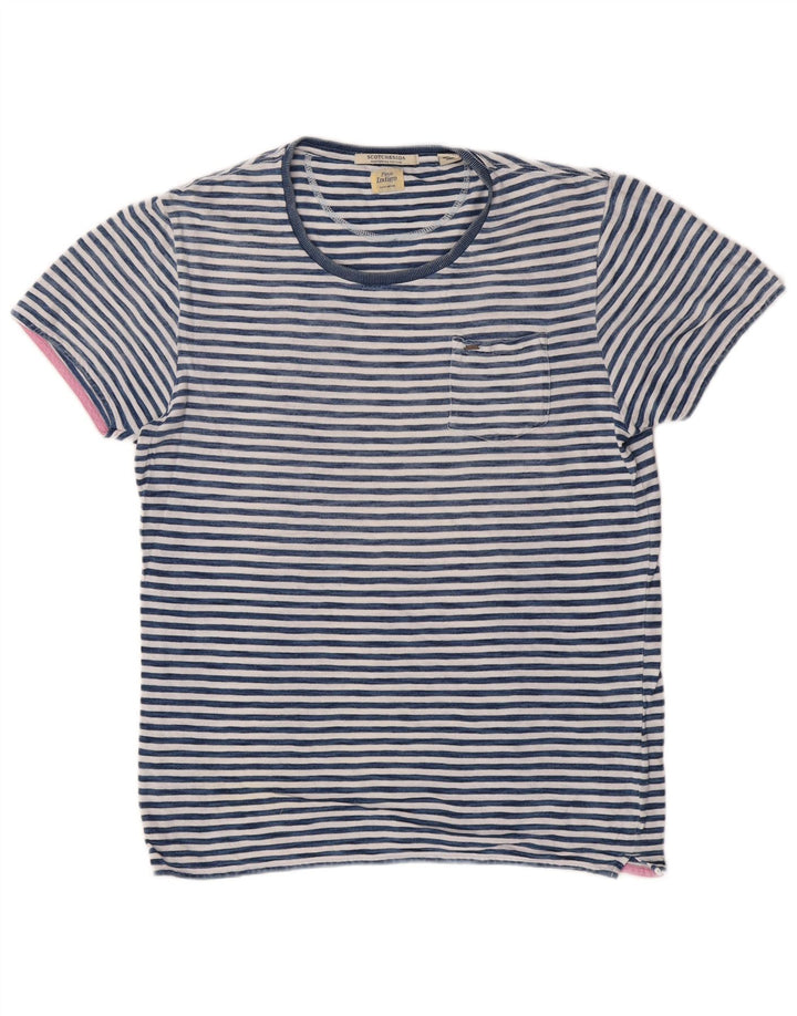 Scotch & Soda Herren-T-Shirt-Oberteil, mittelblau, gestreift, Baumwolle, klassisch