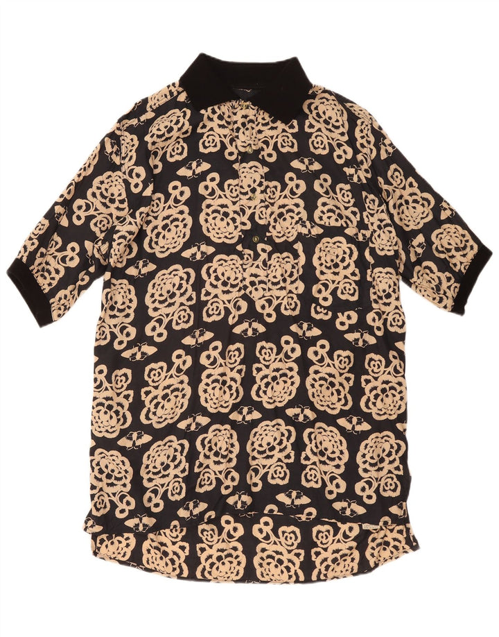 Vintage Herren Kurzarm-Pullovershirt Mittelschwarz geblümt