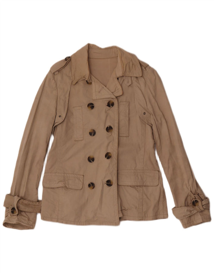 Massimo Dutti Damen Kurzer zweireihiger Trenchcoat UK 14 Mittelbeige