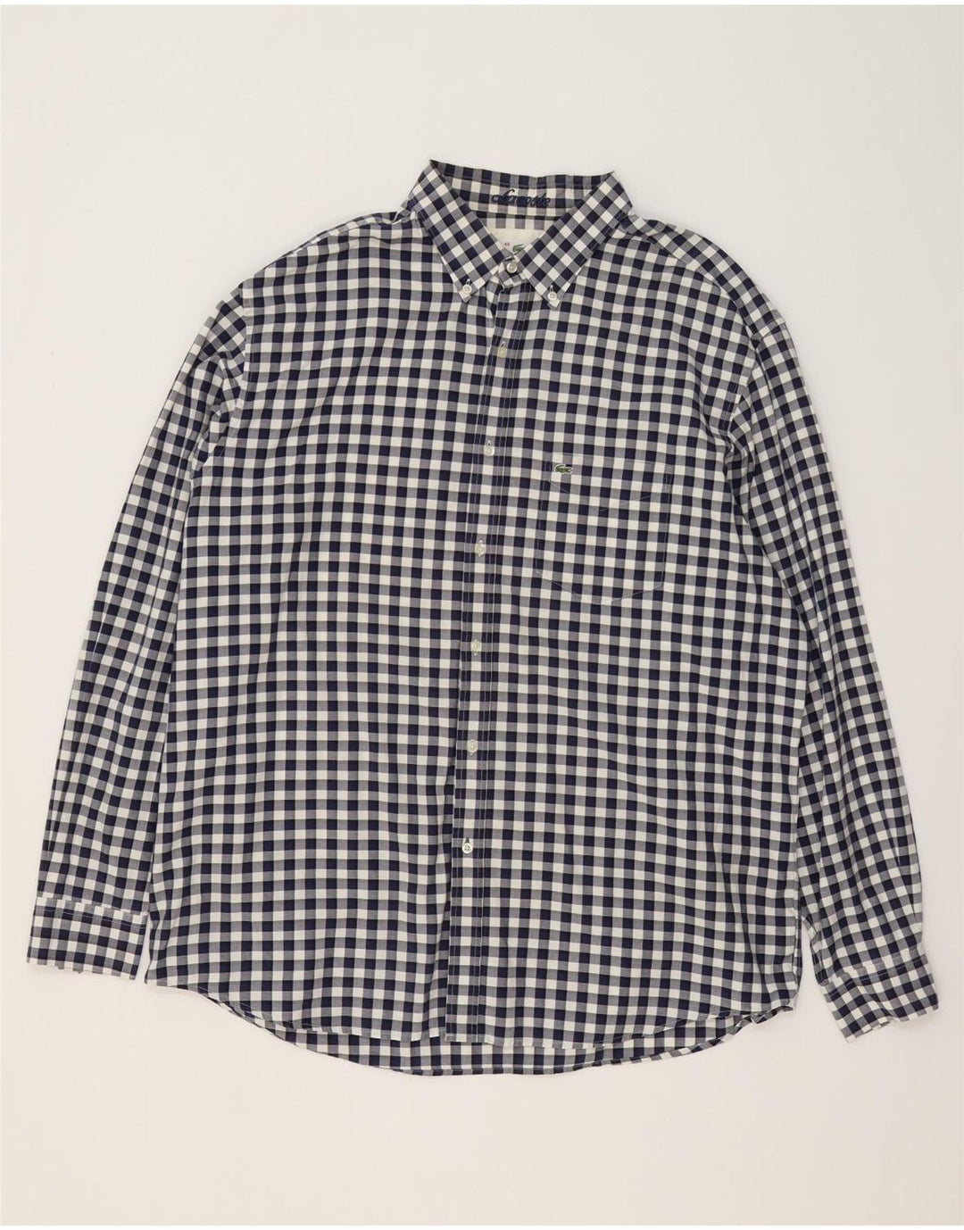 Lacoste Herren-Hemd mit normaler Passform, Größe 46 2XL, marineblaue Gingham-Baumwolle