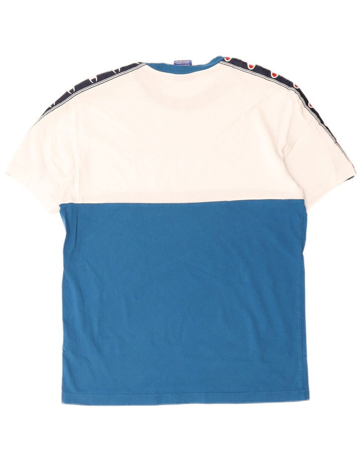 Champion Herren Grafik-T-Shirt-Oberteil aus mittelblauer Colourblock-Baumwolle