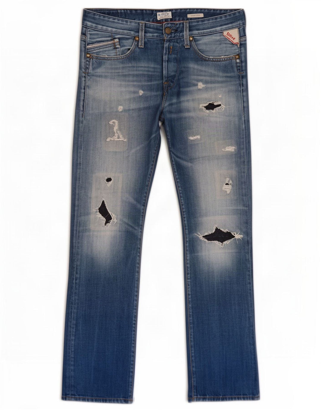 Replay Herren Waitom Distressed Straight Jeans W31 L32 Blaue Baumwolle