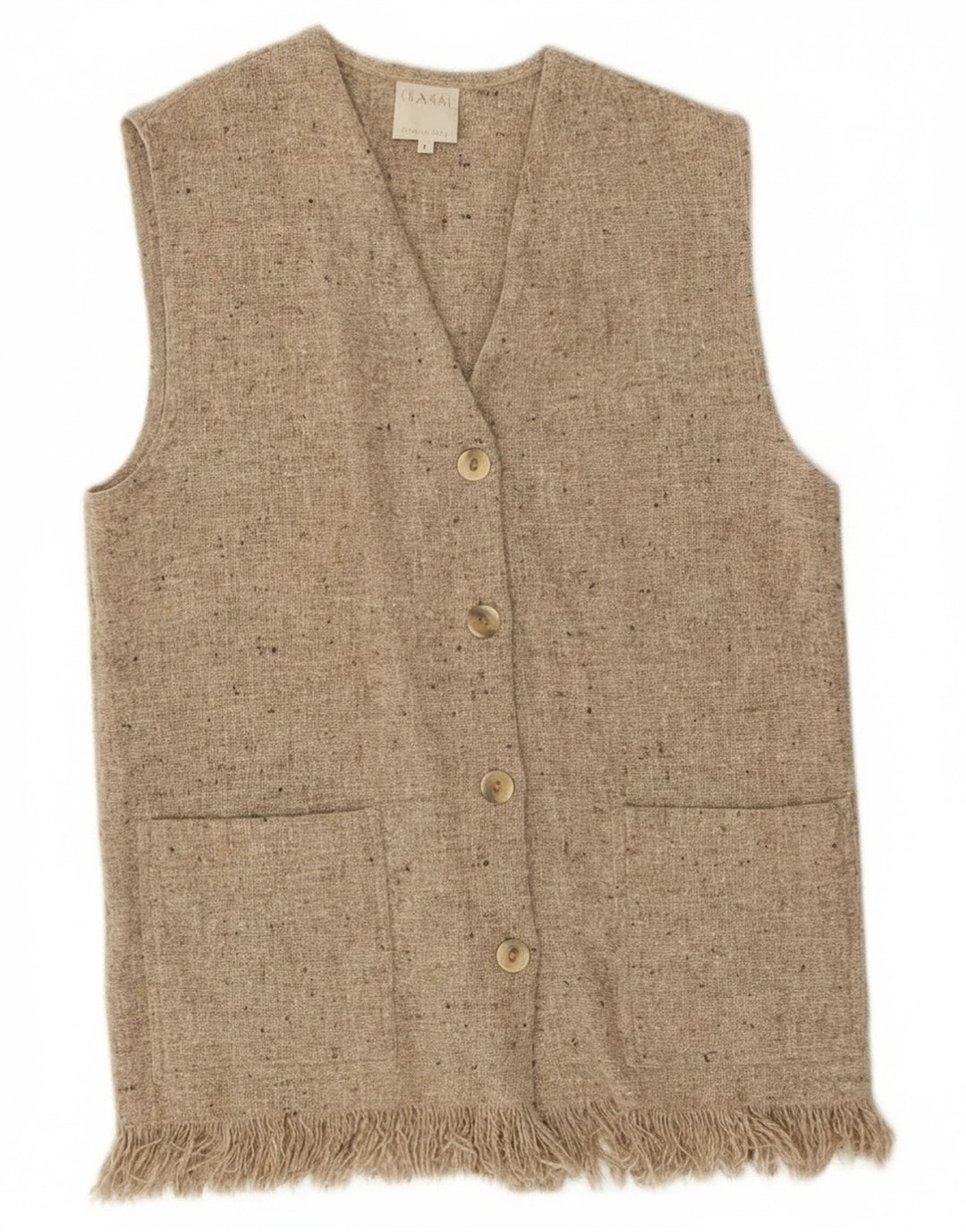 Vintage Damen Ärmelloser Cardigan Pullover UK 14 Mittelgrau gefleckte Wolle