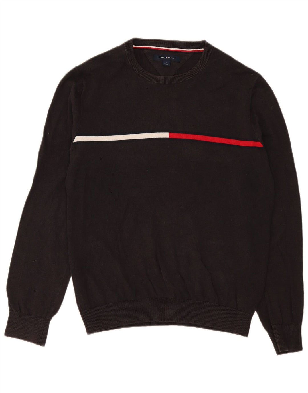 Tommy Hilfiger Herren-Pullover mit Rundhalsausschnitt, mittelgraue Colourblock-Baumwolle