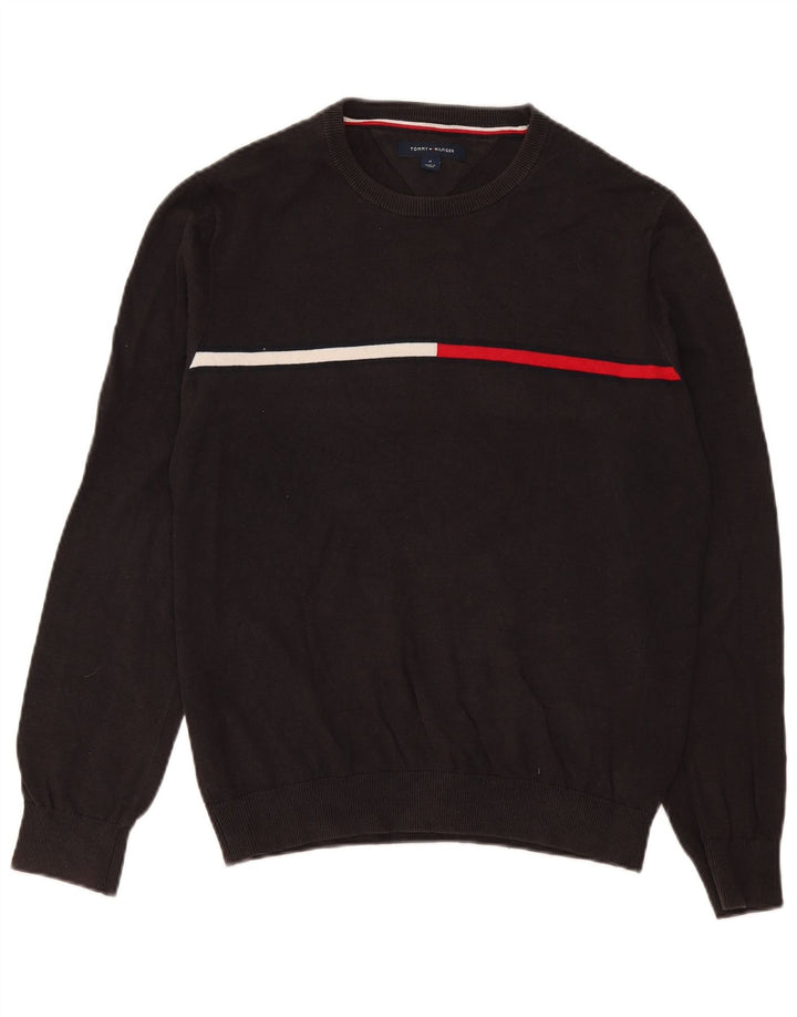 Tommy Hilfiger Herren-Pullover mit Rundhalsausschnitt, mittelgraue Colourblock-Baumwolle