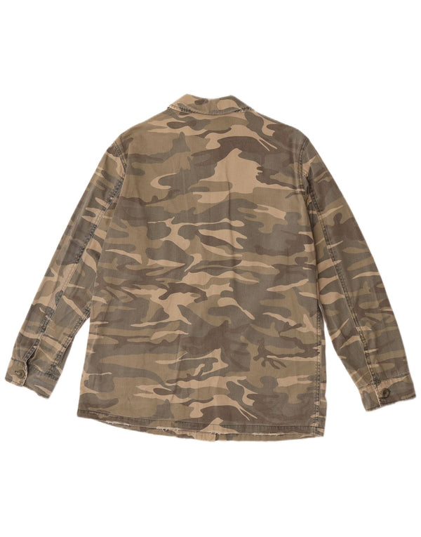 Topshop Damen-Militärhemd UK 10 Small Khaki Camouflage Baumwolle