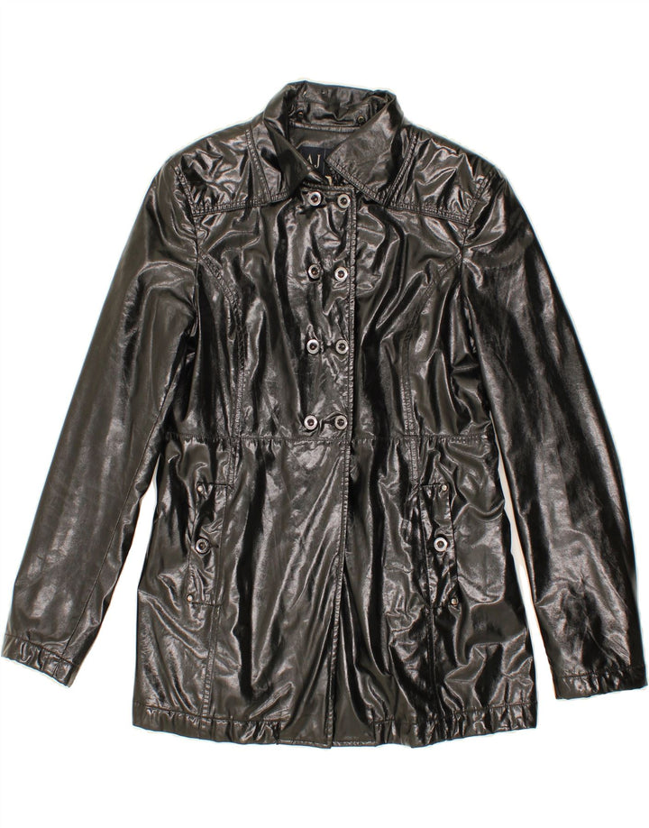 ARMANI JEANS Womens Overcoat EU 44 Large Black Polyester Vintage Armani Jeans and Second-Hand Armani Jeans from Messina Hembry 