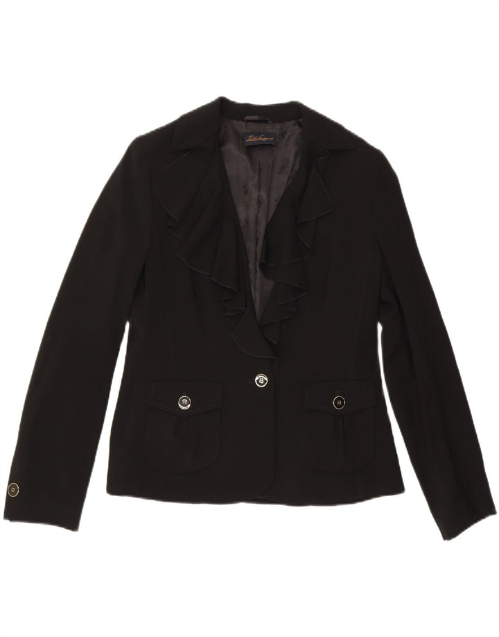 LUISA SPAGNOLI Womens 1 Button Blazer Jacket UK 14 Medium Black Polyester Vintage Luisa Spagnoli and Second-Hand Luisa Spagnoli from Messina Hembry 