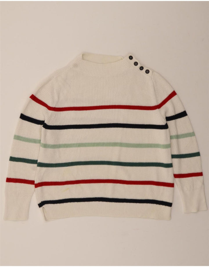 BARBOUR Womens Turtle Neck Jumper Sweater UK 16 Large White Striped Vintage Barbour and Second-Hand Barbour from Messina Hembry 