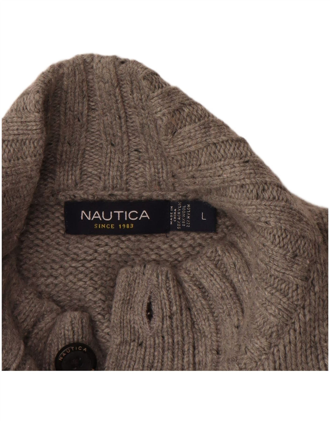 NAUTICA Herren-Pullover mit Knopfkragen, großes grau meliertes Acryl