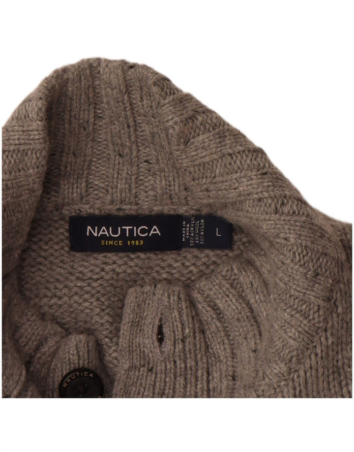 NAUTICA Herren-Pullover mit Knopfkragen, großes grau meliertes Acryl