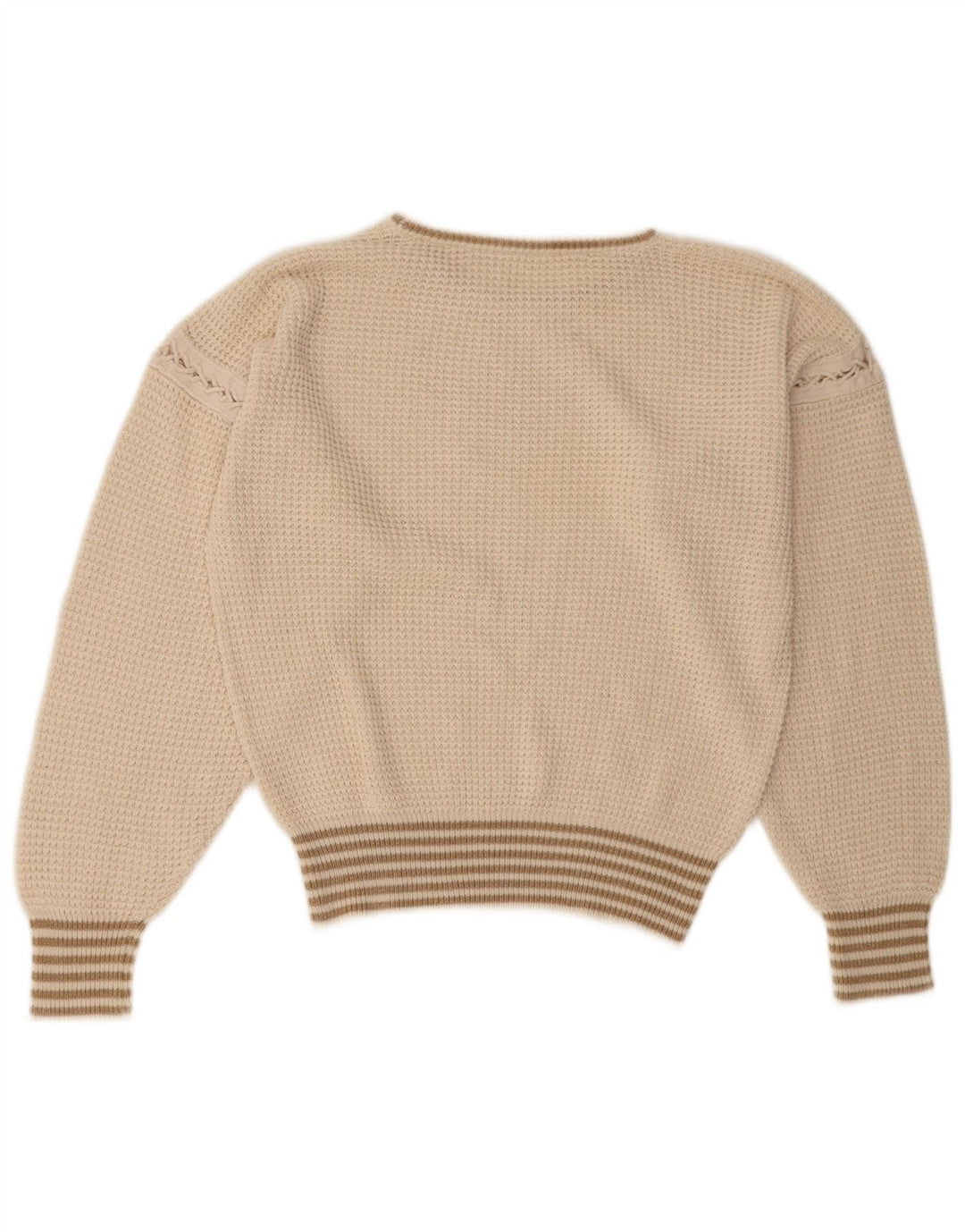 VINTAGE Damen Crop Rundhalspullover Pullover UK 16 Groß Weiß gestreift