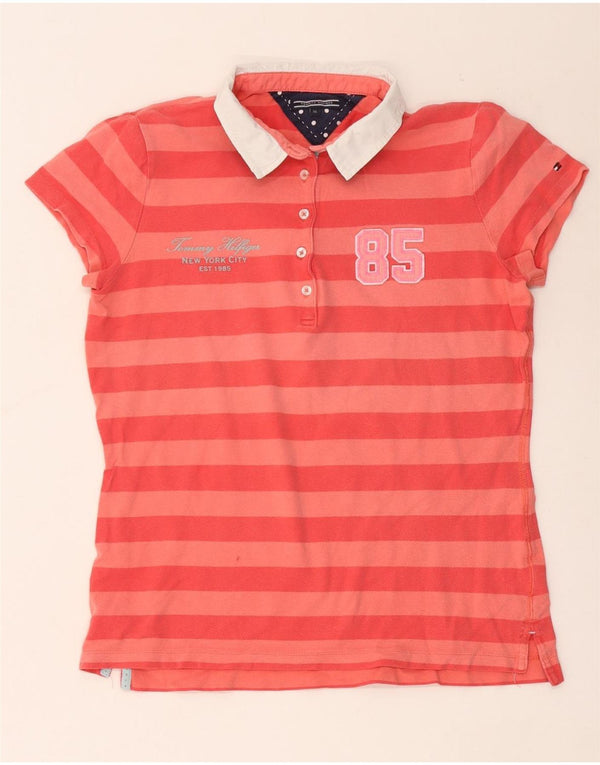 Tommy Hilfiger Damen-Poloshirt mit Grafik, UK 18, XL, rot gestreift, Baumwolle