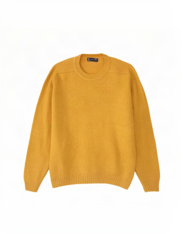 Zara Mens Crew Neck Jumper Sweater XL Yellow Wool